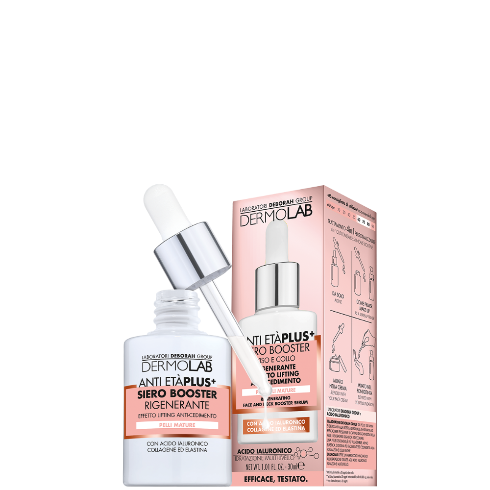 Regenerating anti-sagging lifting effect face and neck booster serum.

